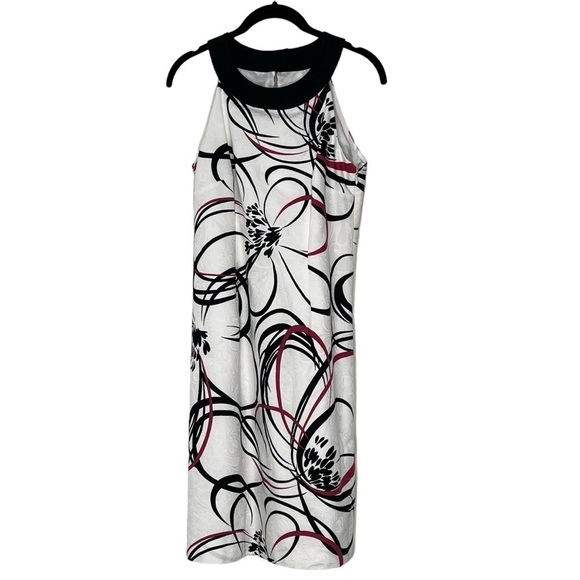 NWT ANN TAYLOR White Red Black Abstract Floral Sleeveless Halter Dress Size 2 - Picture 13 of 16